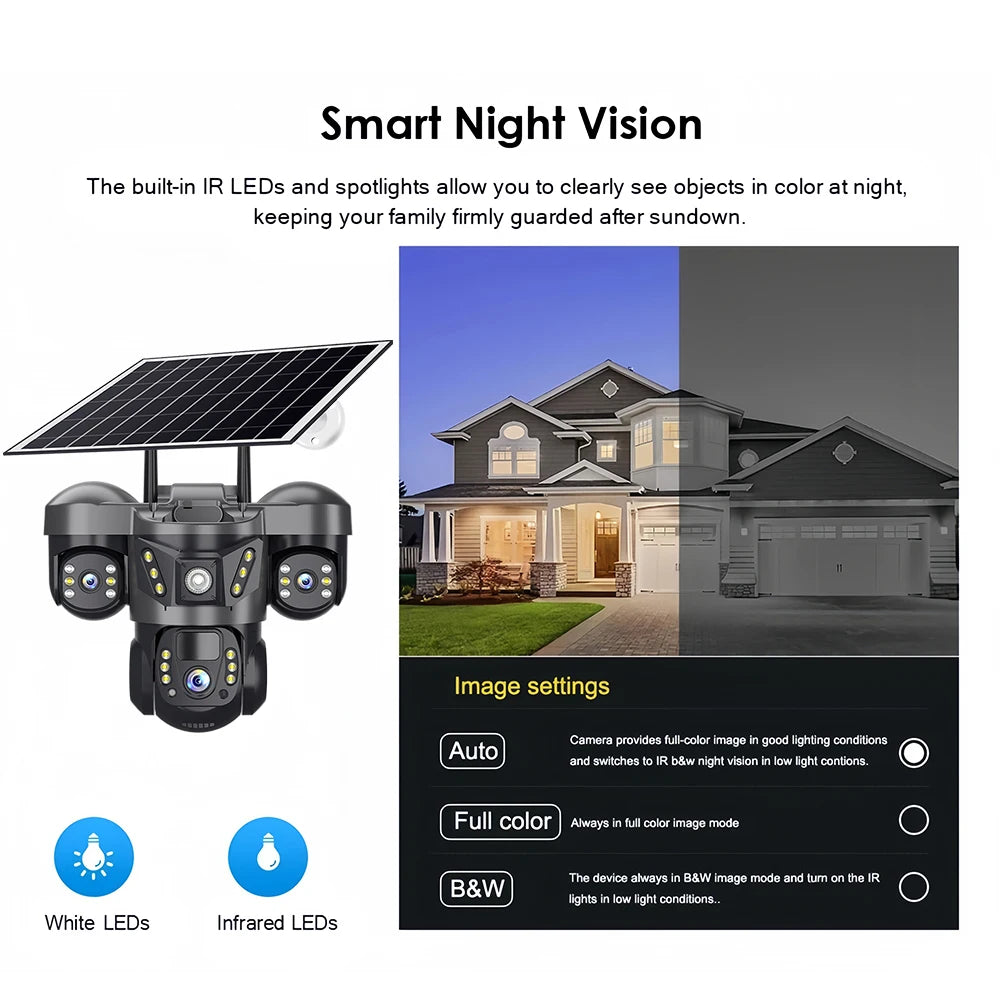 15MP Triple Lens PTZ 10X Zoom Solar Camera Outdoor Triple Screen 4G SIM Secure 360° Auto Tracking Smart Home Wireless CCTV Cam