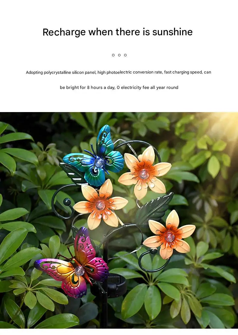 Solar Garden Lights Flowers Insect Decorative Garden Stakes Sun Lamp Waterproof Metal Yard Art Decor For Outside Lawn Yard Patio