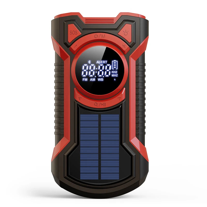 Portable Solar Emergency Weather Radio Bluetooth Compatible with Hand Crank AM FM NOAA and Phone Charger for Outdoor Use