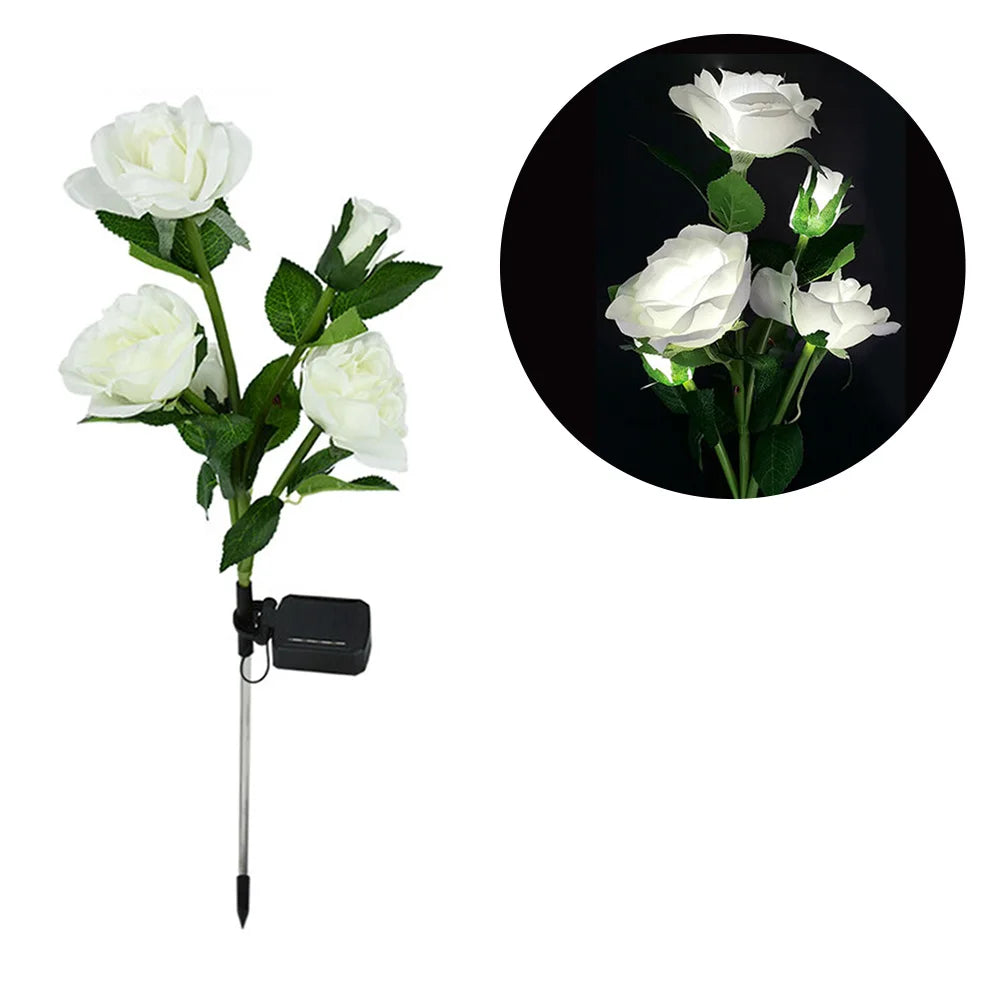 5 Heads Solar Lights Outdoor Decorative Solar Garden Lights Rose Flower Lawn Lamp for Yard Patio Garden Decor