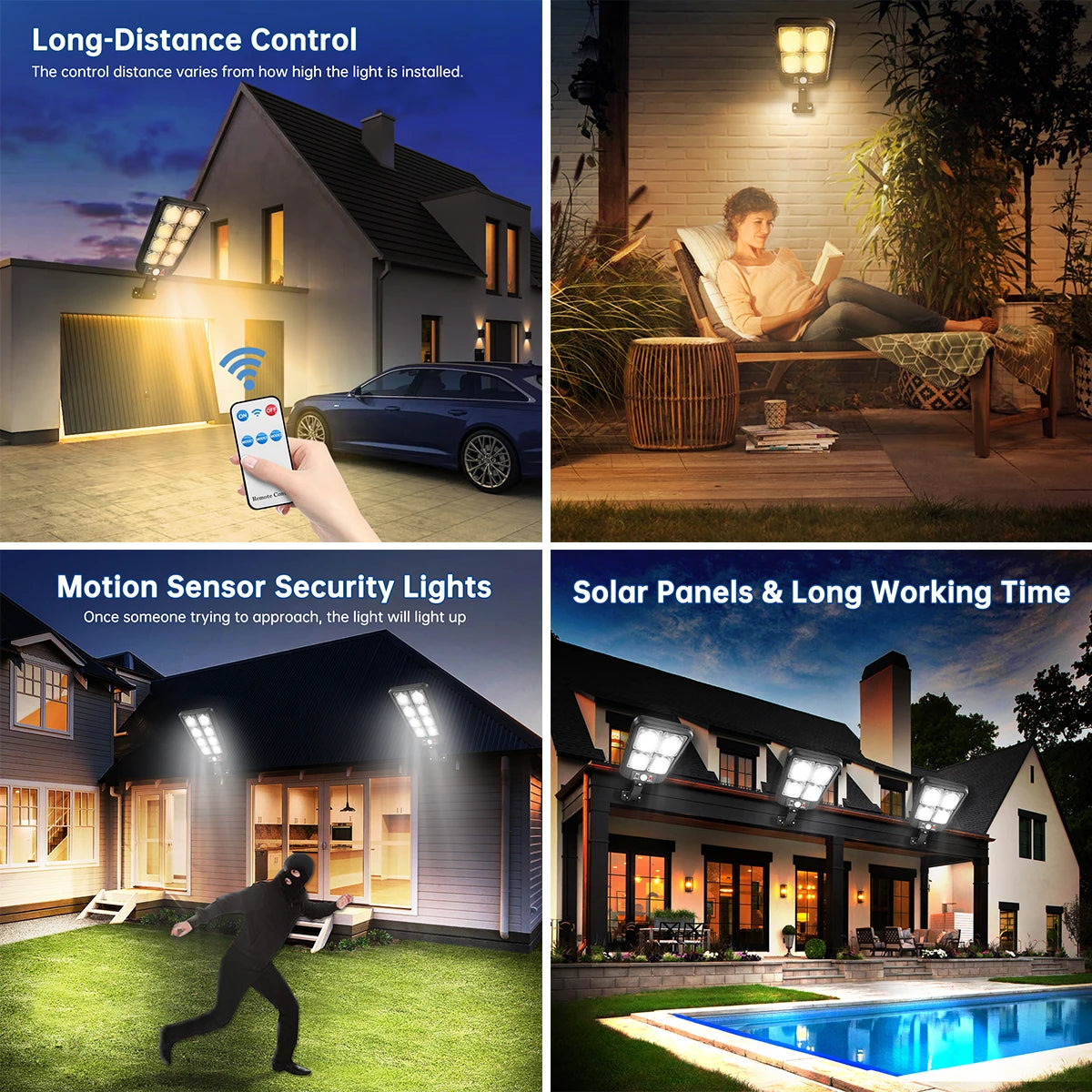 Solar Street Lights Outdoor Waterproof Solar Lamp with Remote Control 3 Working Modes IP65 Waterproof for Garden Wall Yard