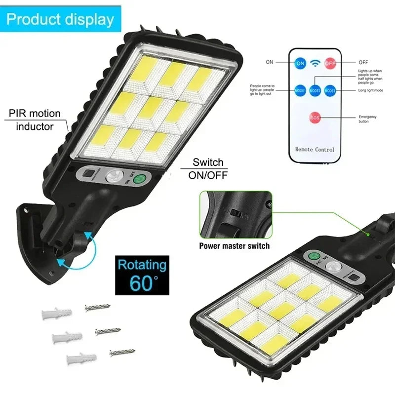 Solar Street Lights Outdoor 108COB LED Solar Wall Lamp With 3 Lighting Mode Motion Sensor Security for Garden Patio Path Yard