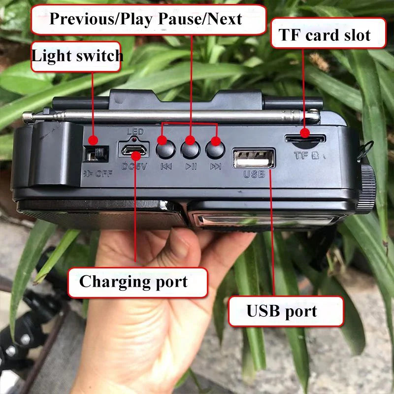 Portable Vintage FM AM SW Radio Solar Charging Emergency Radios Receiver Wireless Bluetooth Speaker Support Flashlight TF USB
