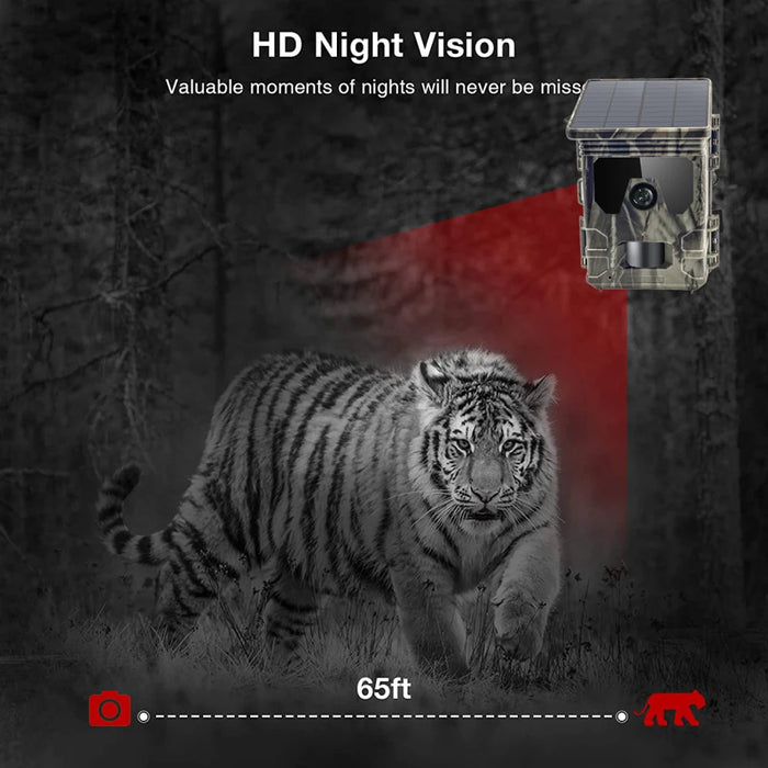 Solar Trail Camera 24MP 1080P Solar Power Hunting Camera Infrared Night Vision Wildlife Observation Camera Video Photo Recorder