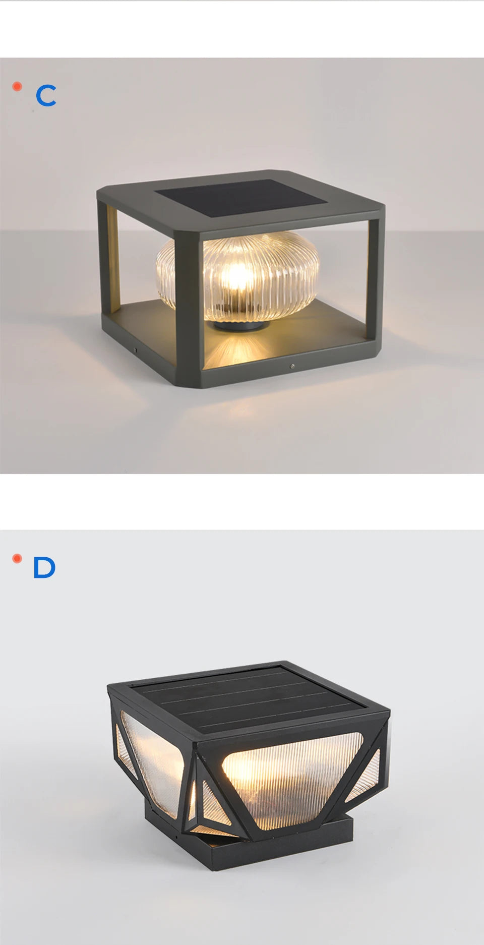 Outdoor Pillar Light Solar Powered Energy Saving IP65 Post Cap Lamp Auto Dusk-to-Dawn Sensor for Garden Villa Gate Pathway Fence