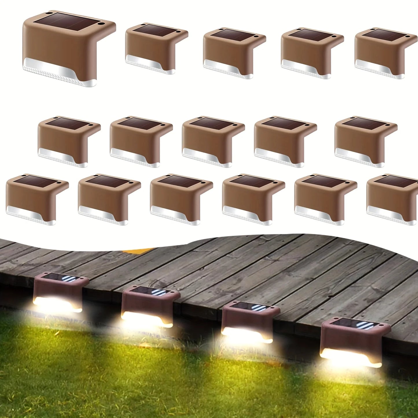 1~24PCs Solar Deck Lights Outdoor Waterproof LED Garden Step Light Stair Decorative Fence Lighting Patio Stairs Railing Pathway