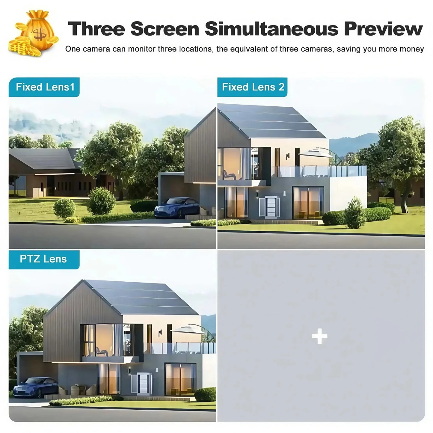 Wireless WiFi Solar Camera Three Lens Three Screen 4G Sim Card Solar Cam Human Detection Outdoor Solar Surveillance V380