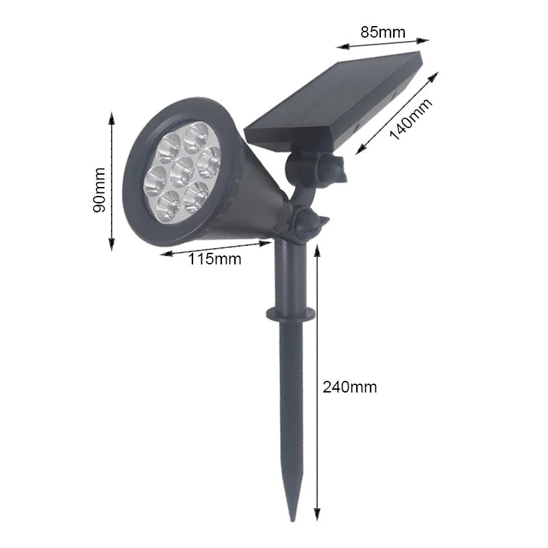 Bright 7LED Solar Landscape Spotlights Outdoor Adjustable 2-in-1 Wall Light for House Yard Garden Solar Powered Outdoor Lighting