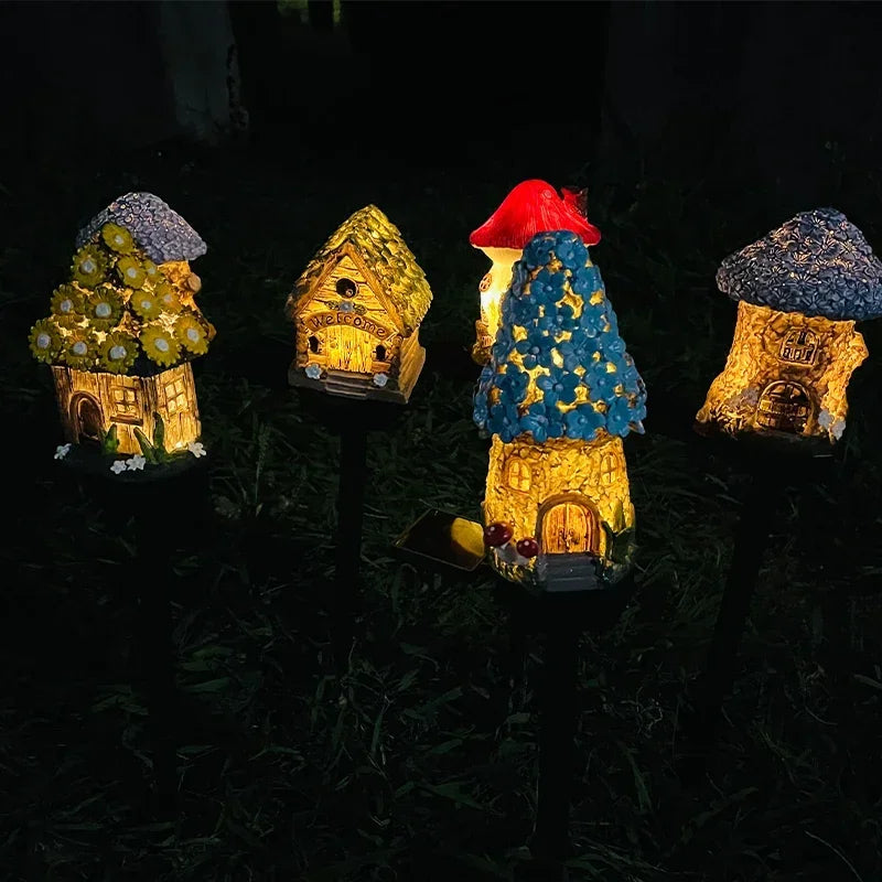 Solar Lawn Light Resin Craft Miniature Fairy Mushroom House Solar Powered Garden Yard Outdoor Decor Lamps Christmas Lamp