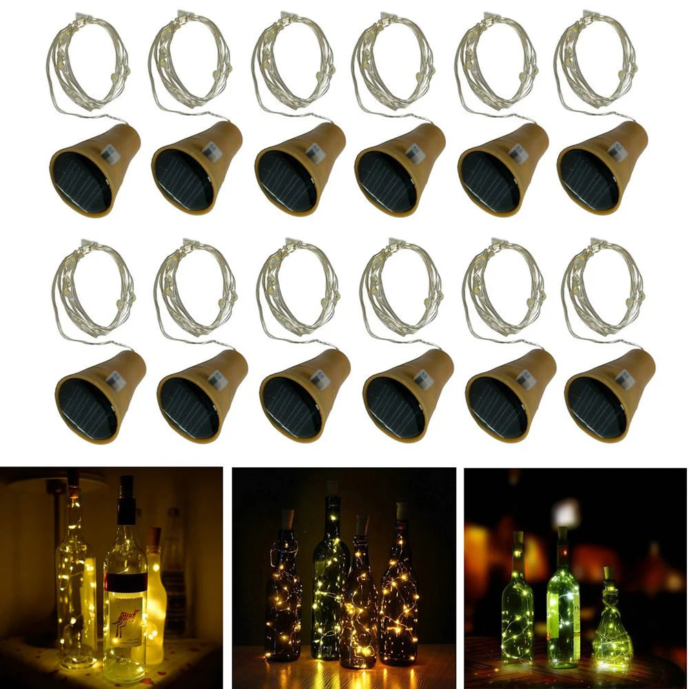 10/20LEDs Solar Wine Bottle String Light Solar Copper Wire Fairy Lights Cork Shape Christmas Lamp For Wedding Party Garden Decor