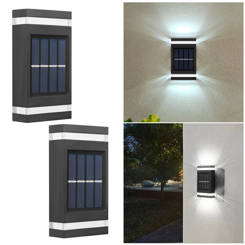 6 LED Solar Powered Wall Lamp Outdoor Waterproof Light UP and Down Illuminating Garden Yard Decoration Outside Sunlight Camping