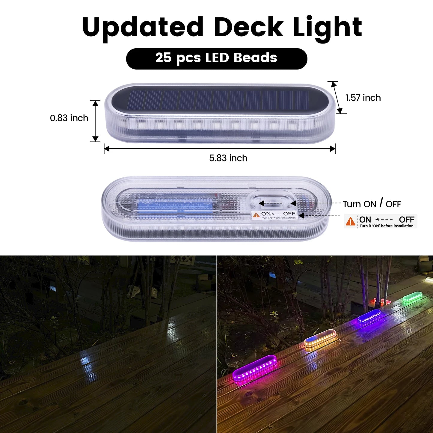 Solar Deck Lights Outdoor Waterproof LED Step Sidewalk Stair Garden Light IP68 Auto On/Off Solar Powered Dock Driveway Lighting