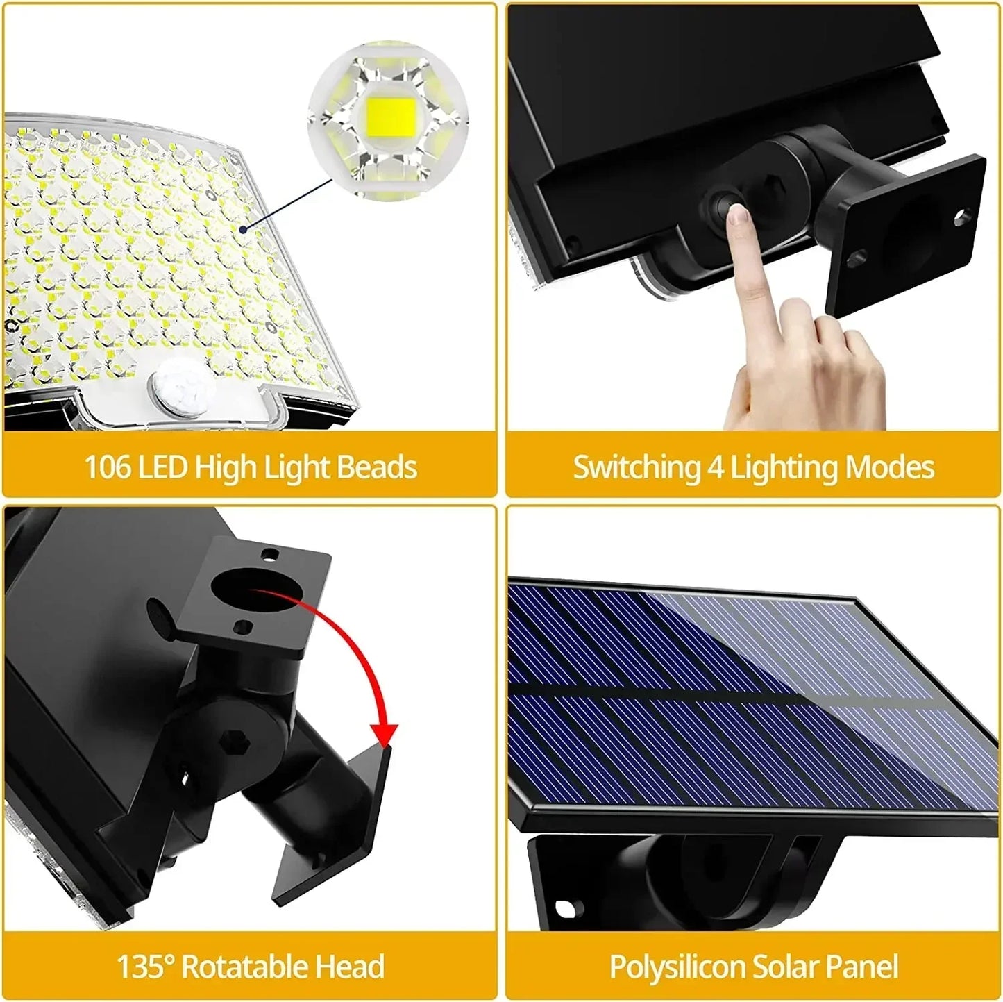 Solar Flood Lights Outdoor 106/280 LED Solar Motion Lights Remote Solar Security Lights Wall Light Waterproof 3 Modes Garden