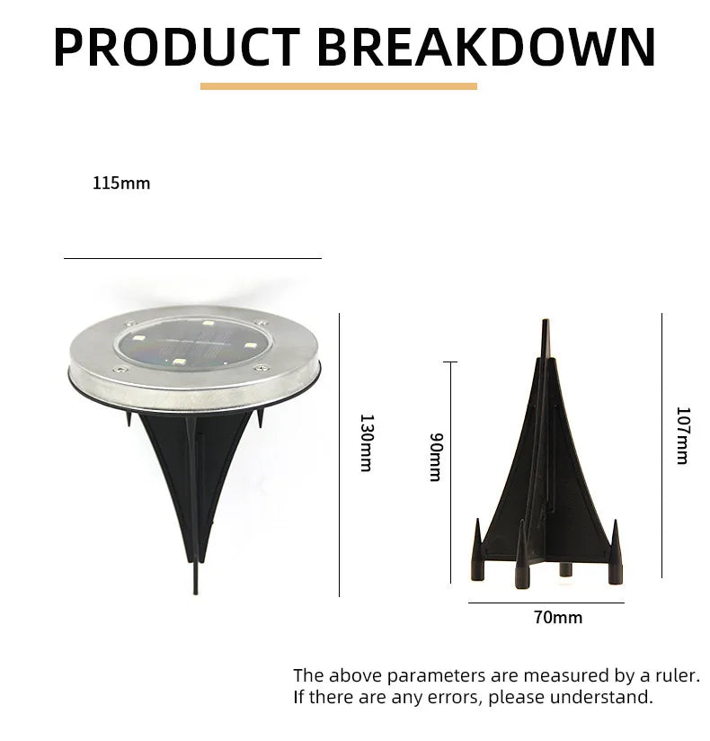 4PCS Solar LED Floor Lamp 4LED/8LED Outdoor Lawn Light Waterproof Underground Lamps for Lawn Decoration Garden Terrace Courtyard