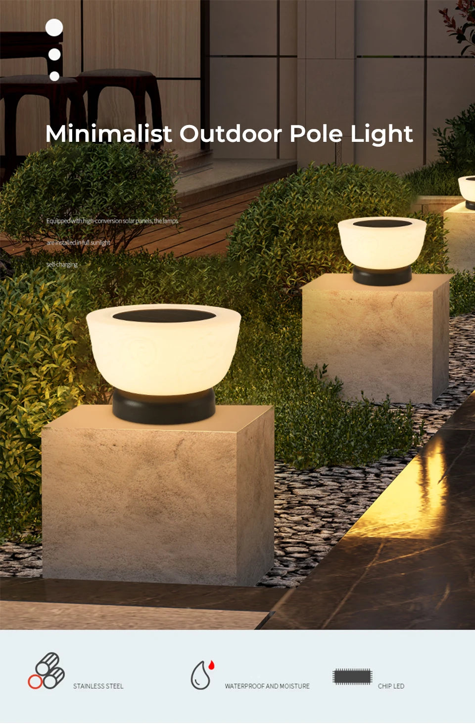 Outdoor Pillar Light Solar Powered Energy Saving IP65 Post Cap Lamp Auto Dusk-to-Dawn Sensor for Garden Villa Gate Pathway Fence