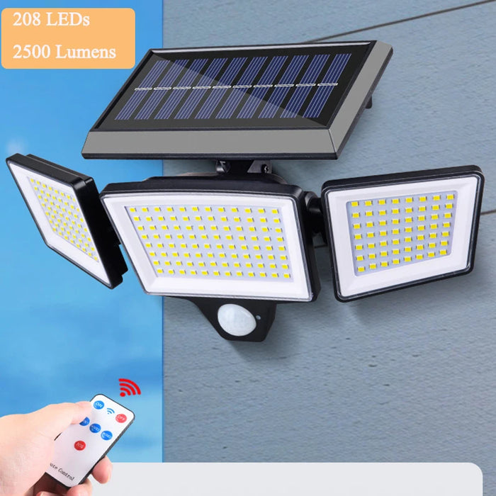 Solar Security Lights Outdoor with 3 Modes Motion Sensor Super Bright Wall Lamp 3 Head Street Light for Garden Yard Path Garage