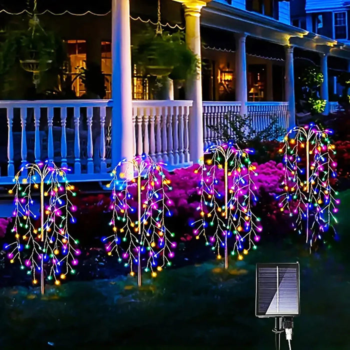 Solar-Powered Garden Lights Outdoor Waterproof Firecracker Fireworks Lights for Patio Pathway Lawn Party Camping Decoration