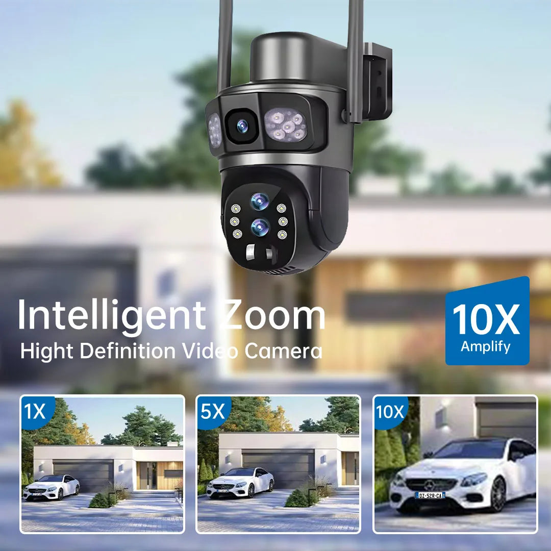 Solar Camera 4G Sim Three Screens 10X Zoom 6K 12MP Outdoor Surveillance Tracking Wireless Security Cameras Cctv Solar Power Cam