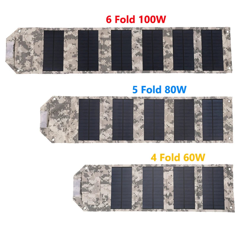 100W 80W 60W Foldable Solar Panel 5V USB Portable Folding Bag Battery Charger for Phone Outdoor Camping Waterproof Power Bank