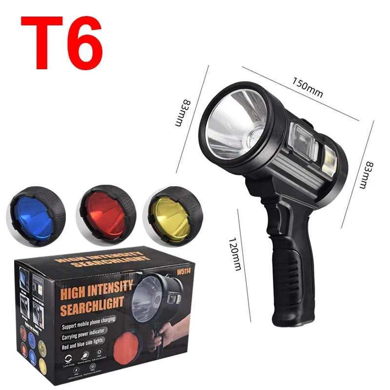 Rechargeable Spotlight, 1000,000 Lumens Handheld Hunting Flashlight Led Spot light with Cob Light and Solar Panels for Camping