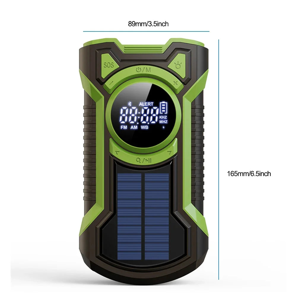 Solar Emergency Weather Radio Waterproof Hand Crank Weather Alert Radio 5000mAh Bluetooth-Compatible5.3 LED Flashlight SOS Alarm