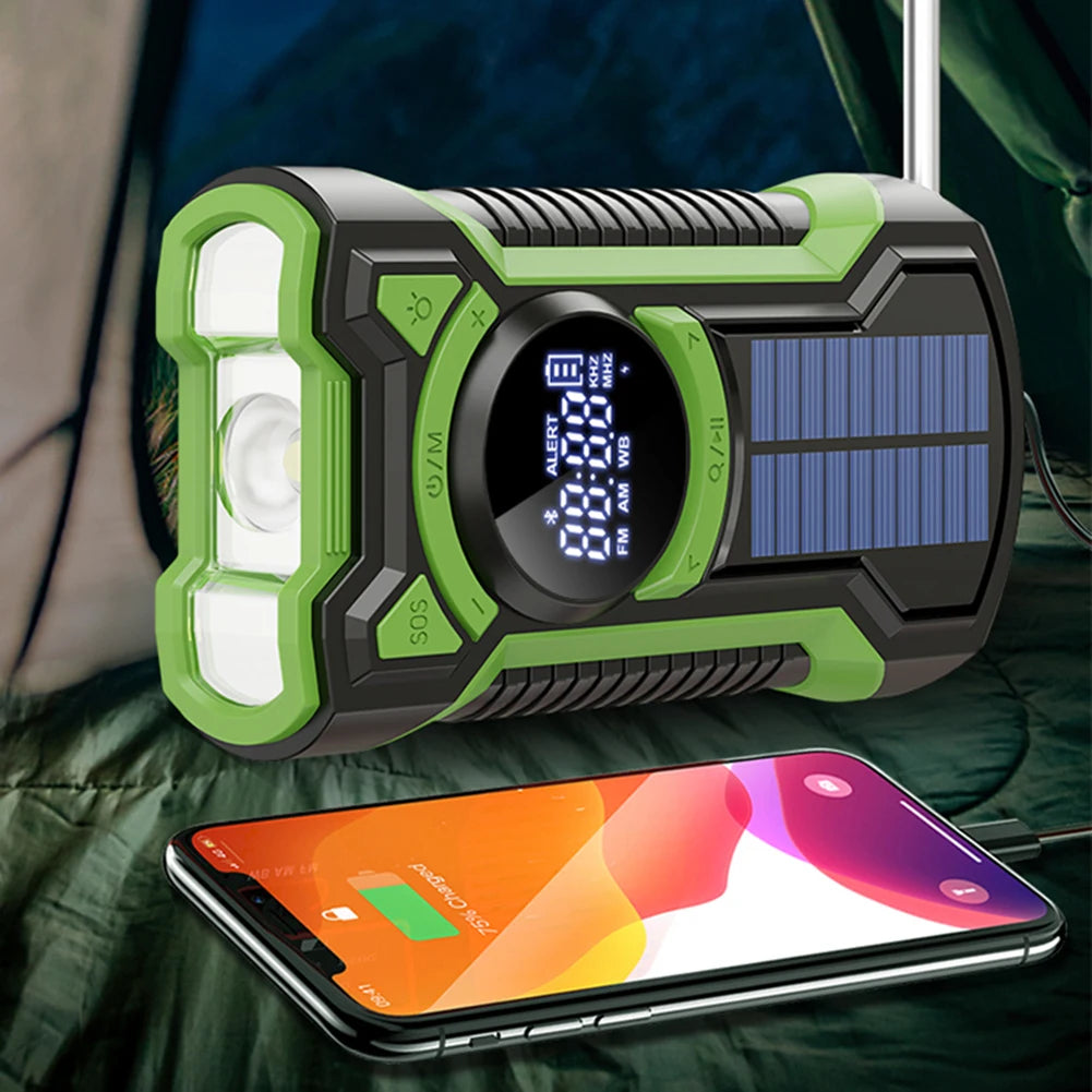 Solar Emergency Weather Radio Waterproof Hand Crank Weather Alert Radio 5000mAh Bluetooth-Compatible5.3 LED Flashlight SOS Alarm