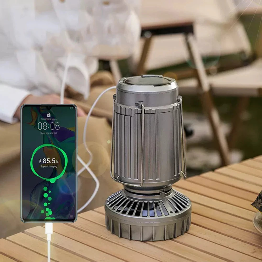 Solar Camping Fan With Lantern Collapsible Solar Powered USB Rechargeable Emergency Hanging Lights for Outdoor Camping Tent