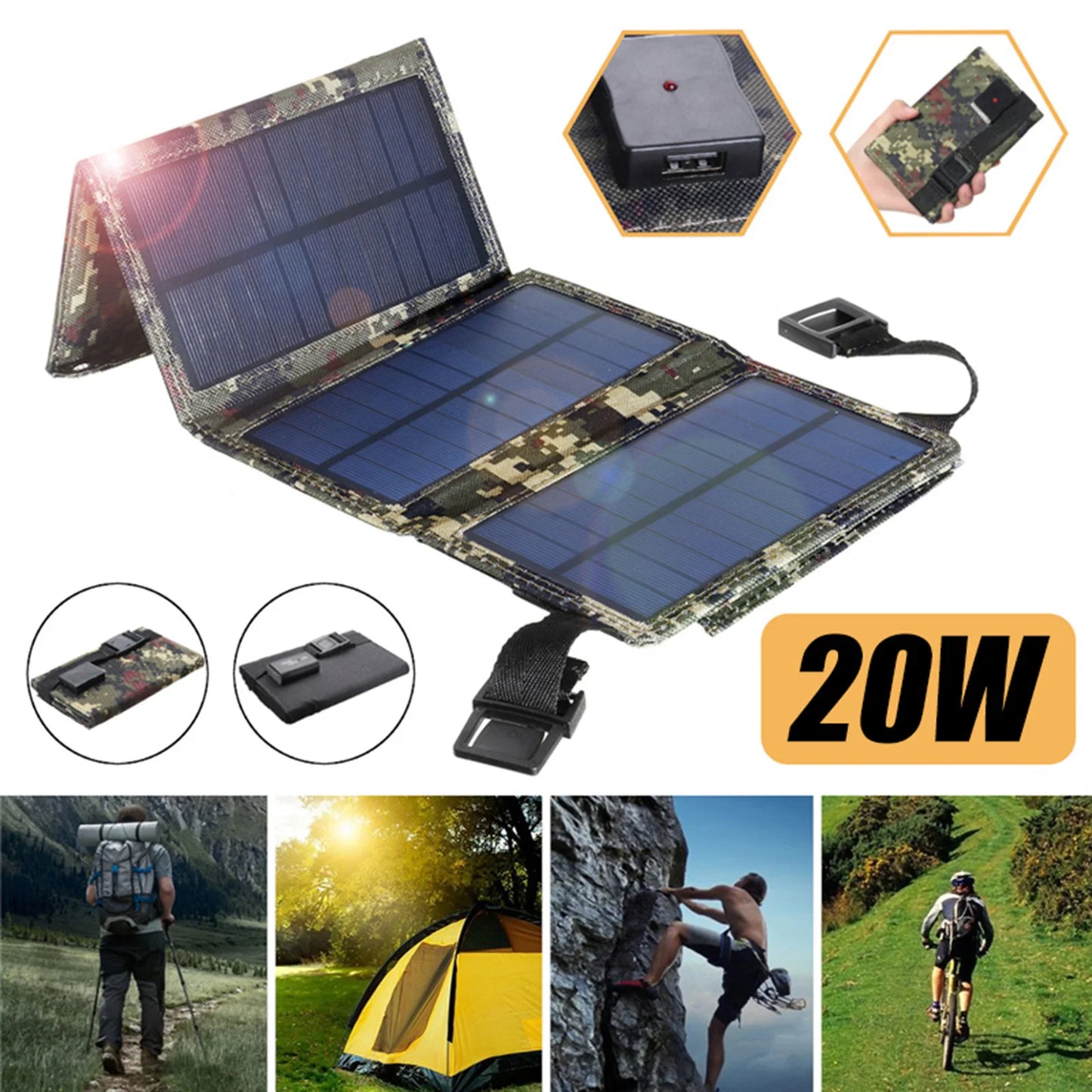 70W Foldable Solar Panel 5V USB Solar Cell Portable Waterproof Solar Panel Mobile Phone Battery Charger Outdoor Phone Power Bank