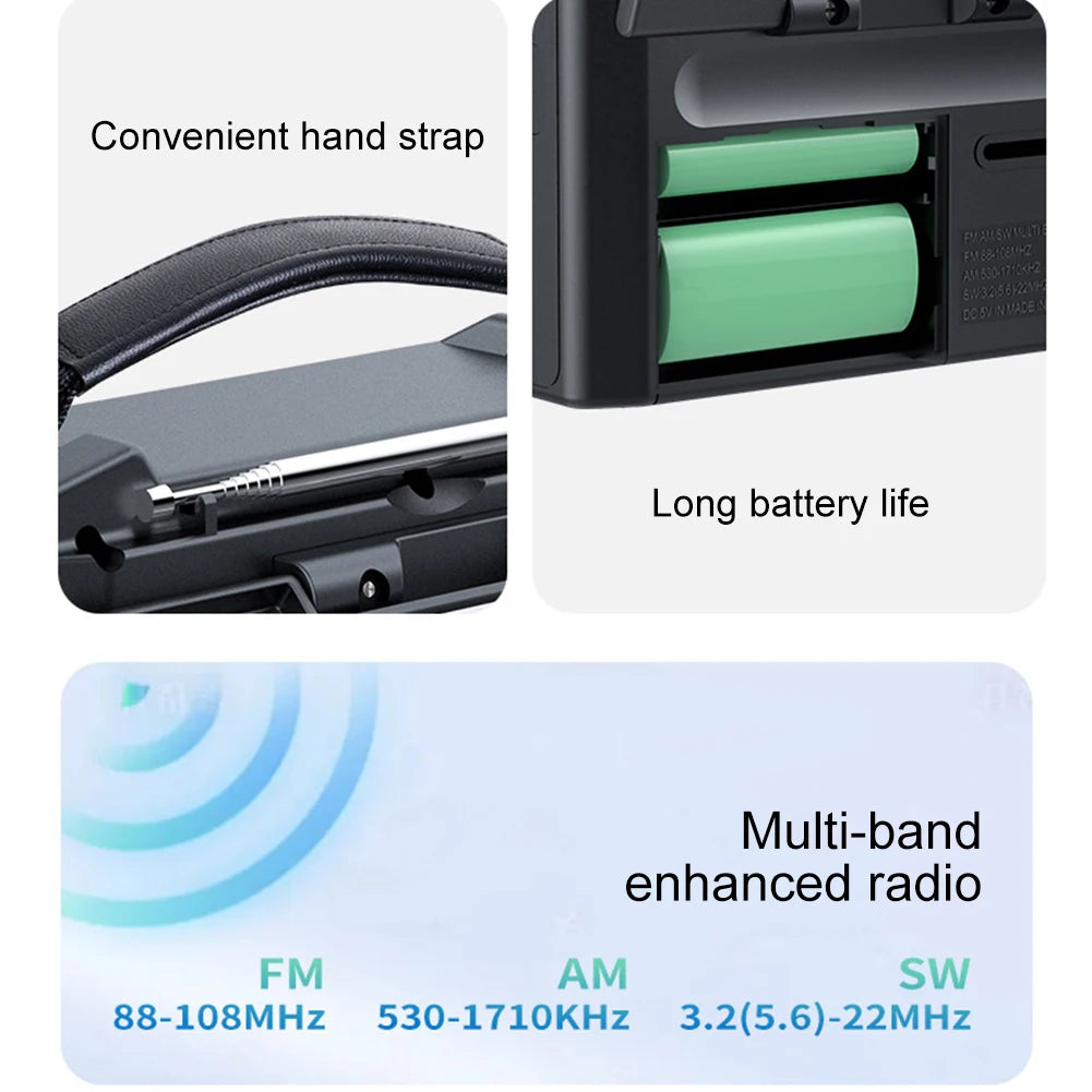 2000mAh Solar Power Radio Portable AM FM SW Weather Radio with LED Flashlight BT Speaker Full Band Radio Outdoor Emergency Radio