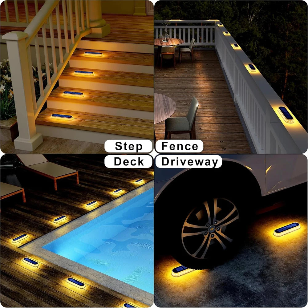 Solar Deck Lights IP68 Waterproof Outdoor Auto On/Off Lighting for Steps Docks Driveways Patios Fences - Solar Powered Lighting