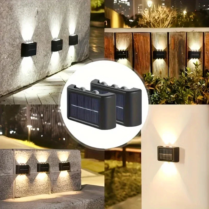 2PCS Solar Fence Lights Outdoor - 6/4 LED Dual-Sided Wall Lighting, Waterproof IP65 for Garden/Pathway Decor, Auto Dusk-to-Dawn