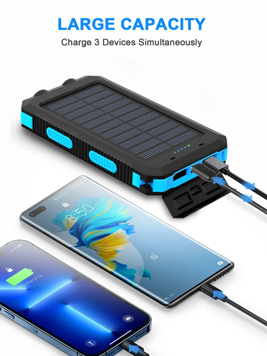 Xilecaly Waterproof Power Bank 20000Mah Dual USB Travel Outdoor Mobile Phone Charger Solar Powerbanks For Camping For iphone 16