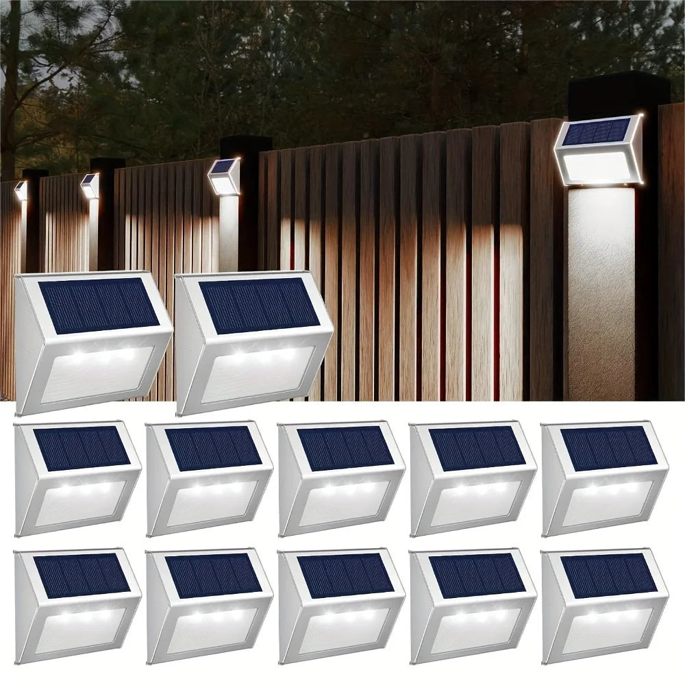 12 Solar Deck Lights, 3Led Lamp Beads Solar Outdoor Stair Lights, Ipx4 Outdoor Led Ladder Lighting Stainless Steel Led