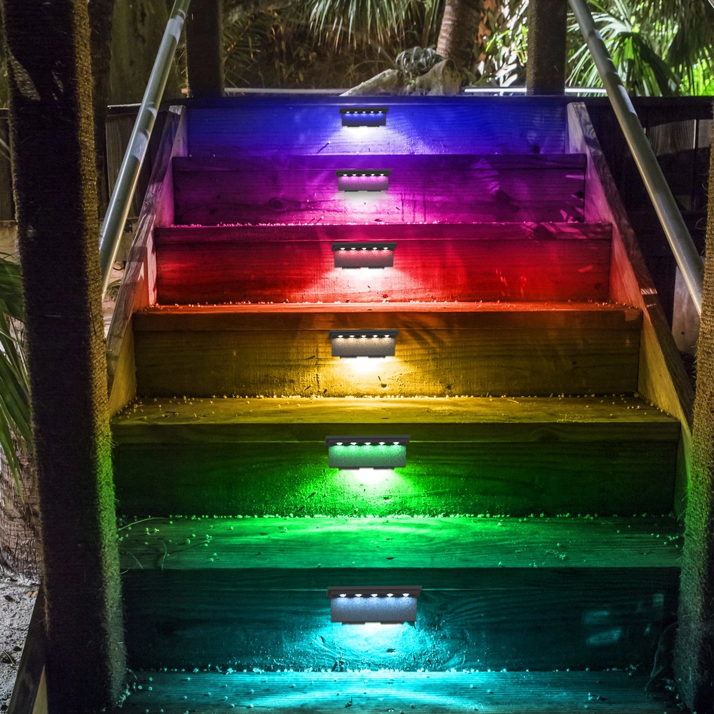 4pcs Solar Deck Lights Outdoor Stairs Fence Yard Patio Step Lamp Waterproof Led RGB Garden Terrace Guardrail Pathway Solar Light