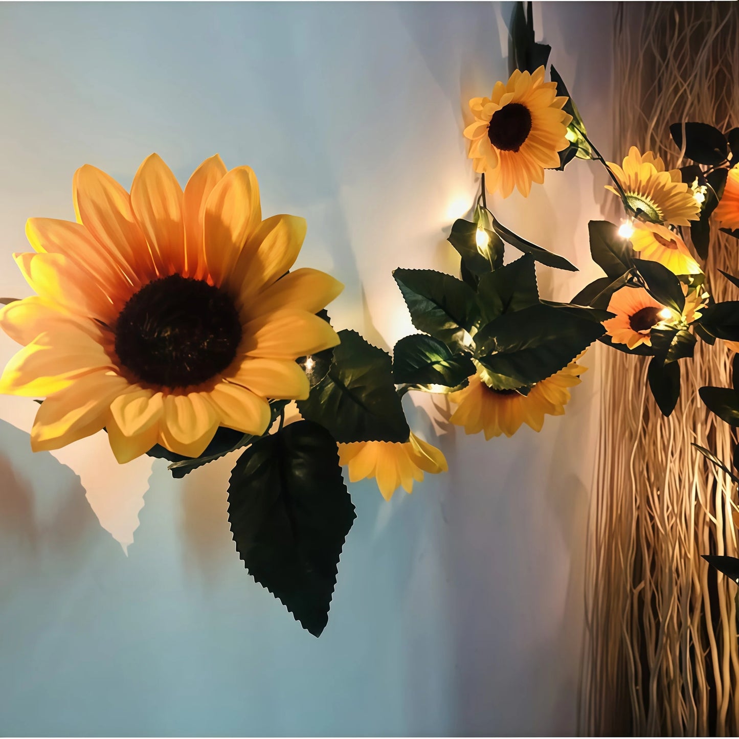 Solar Sunflower String Light LED Floral Vine Sunflower Garland Waterproof for Outdoor Fence Wedding Gardens Balcony Fairy Light