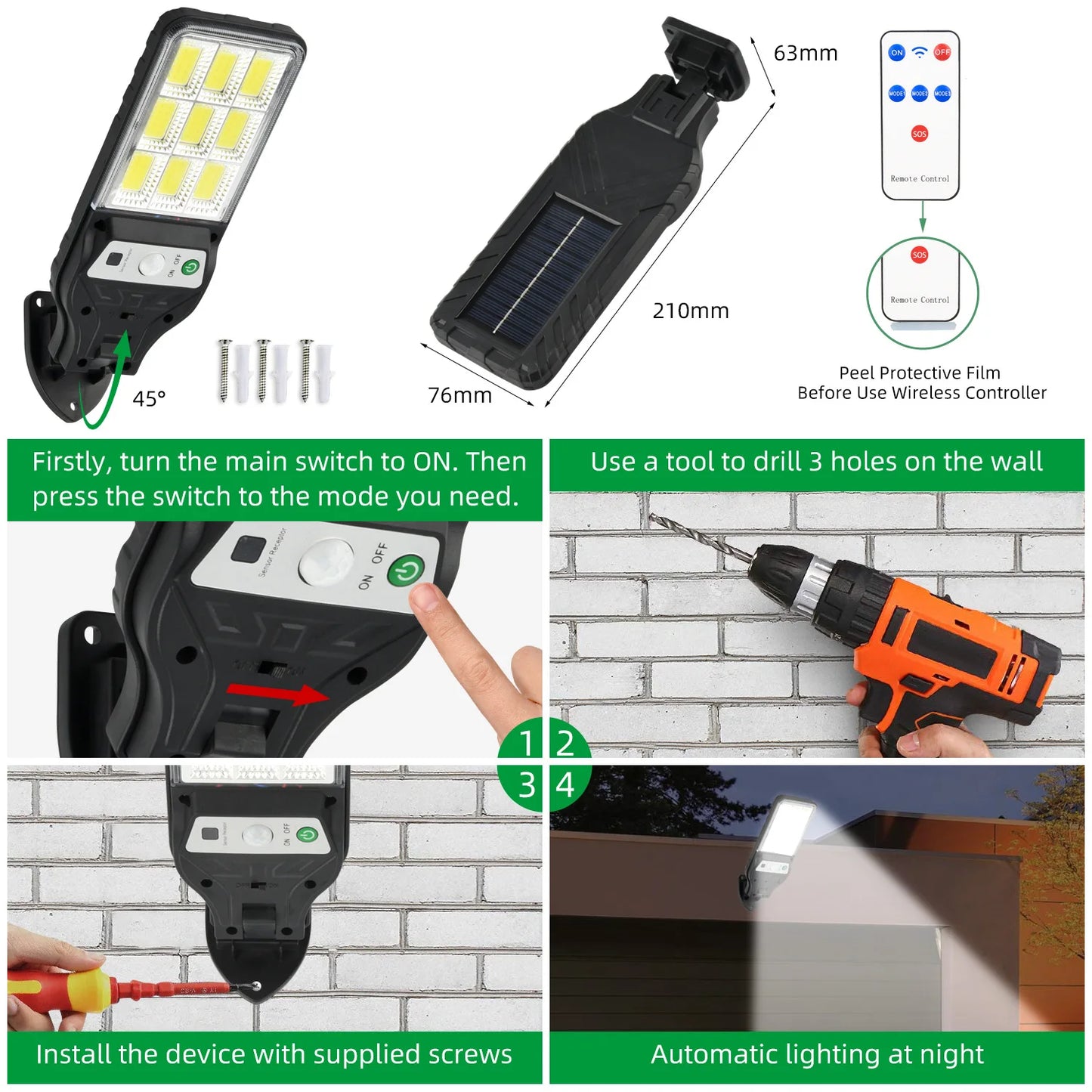 2025 Powerful Solar LED Light 200000LM Super Bright Solar Street Lamp Outdoor Waterproof Motion Sensor 3 Modes Garden Wall Light