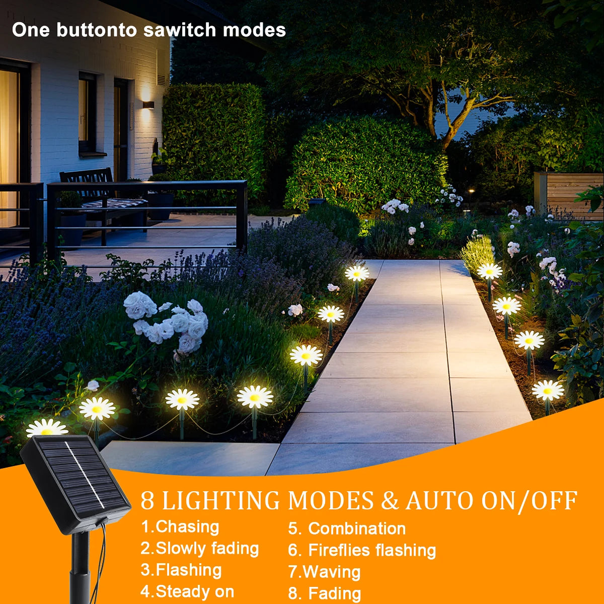 Solar Outdoor Garden Lawn Pilot Light 20LEDS Waterproof Courtyard Flower Path Light String for Camping Wedding Christmas Decor