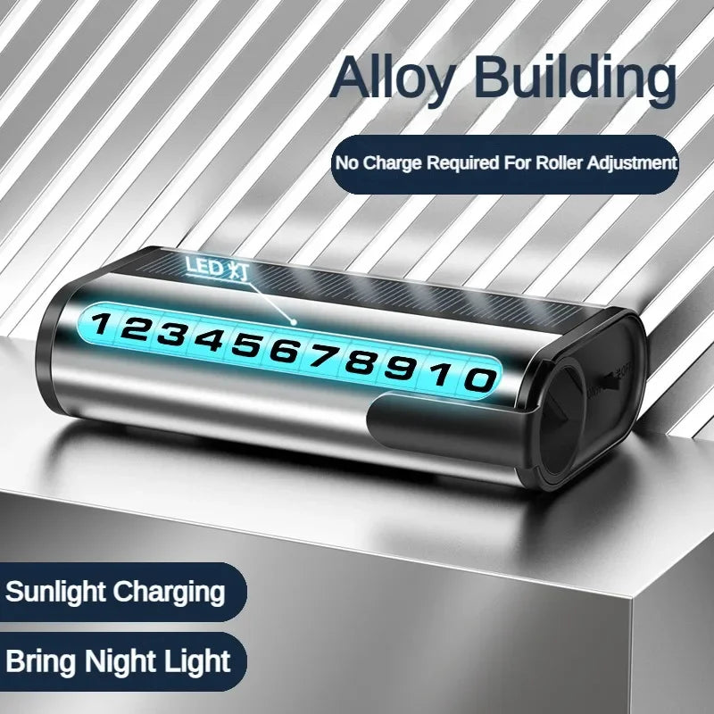 Solar Charging Car Parking Number Plate Luminous Auto Parking Card Temporary Stop Phone Number Card for Car Decoration Accessory