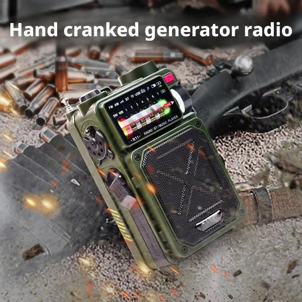 Portable Bluetooth Solar Radio USB Playback TF Card Solar Power Bank Hand-cranked Flashlight Full-band Radio Camping Accessories