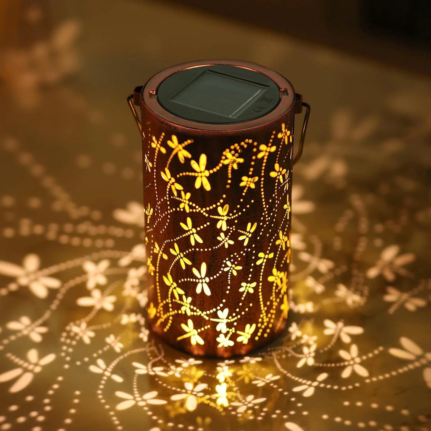 1 solar powered iron lantern, hollow design, suitable for outdoor gardens, terraces, party decorations and holiday gifts