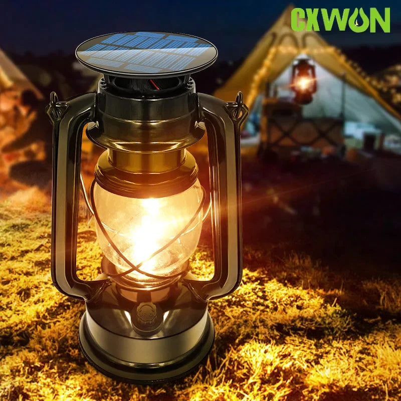 Solar Camping Lights Rechargeable Tungsten Bulb Portable Lantern With Hook Lighting Control Outdoor Waterproof Tent Lamp
