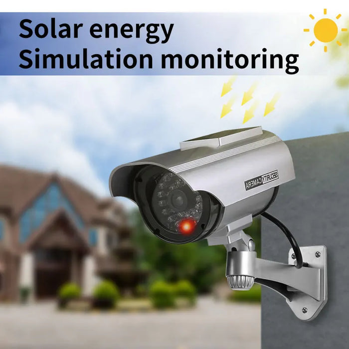 Solar Power Dummy Fake Security Camera, Anti-Theft Surveillance Camera with Flashing LED Light Outdoor Waterproof Bullet Shape
