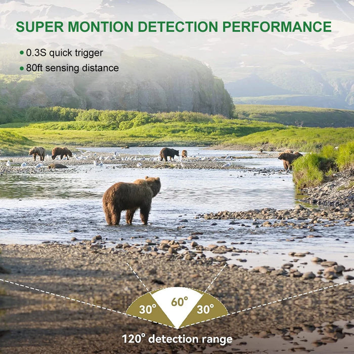 Solar Trail Camera 24MP 1080P Solar Power Hunting Camera Infrared Night Vision Wildlife Observation Camera Video Photo Recorder