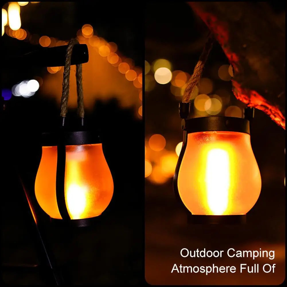 Solar Flame Lights Solar Powered Garden Lantern Flickering LED Light Decorative Yard Decor with Rope Rechargeable Camping Lamp
