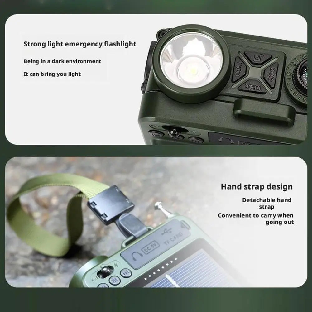 Portable Bluetooth Solar Radio USB Playback TF Card Solar Power Bank Hand-cranked Flashlight Full-band Radio Camping Accessories