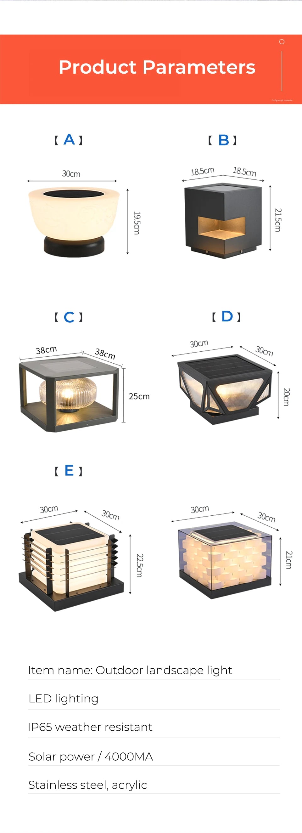 Outdoor Pillar Light Solar Powered Energy Saving IP65 Post Cap Lamp Auto Dusk-to-Dawn Sensor for Garden Villa Gate Pathway Fence