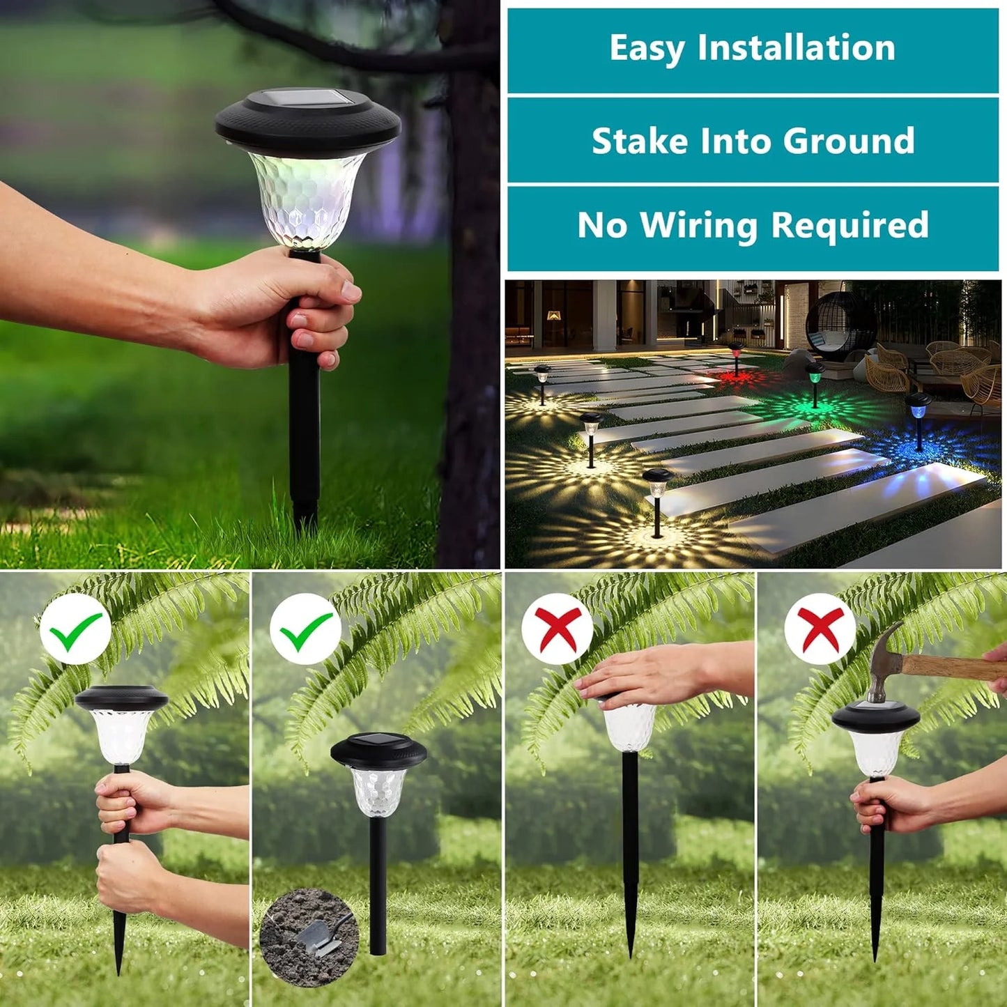 Solar Pathway Lights Bright RGB Color Changing/Warm White Outdoor Waterproof Garden Lamp Powered Landscape Path Lights for Yard