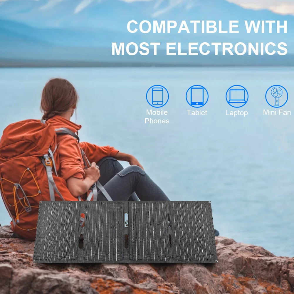 60W Folding Solar Panel with Type-c/USB/DC Ports Foldable Solar Charger IP65 Waterproof Portable Solar Panel Charger Solar Cell