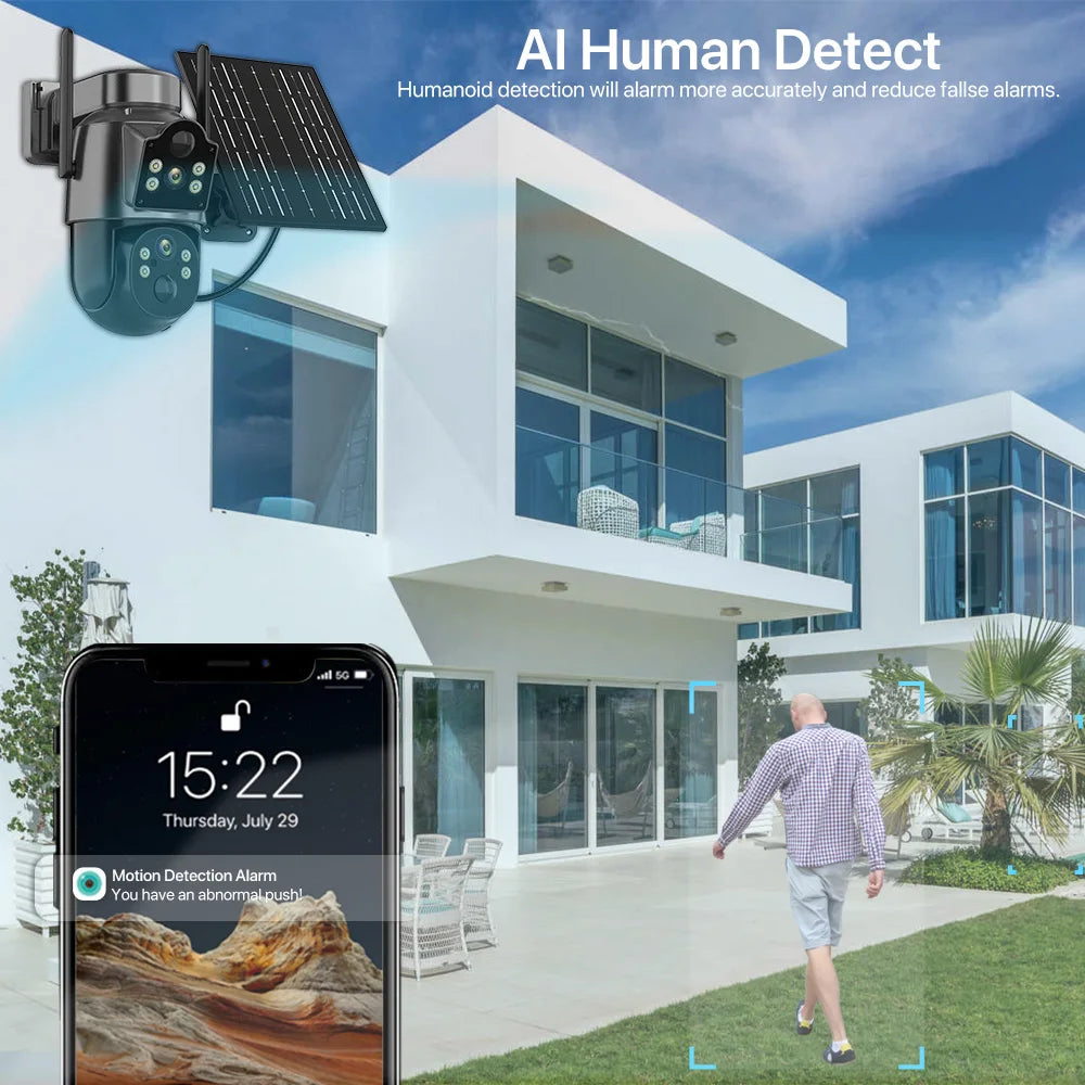 Solar Camera 365 Days Long Standby PIR Wifi Outdoor Dual Lens 4MP HD PTZ IP Camara 7.6W Solar Panel CCTV Security Camera ICSee