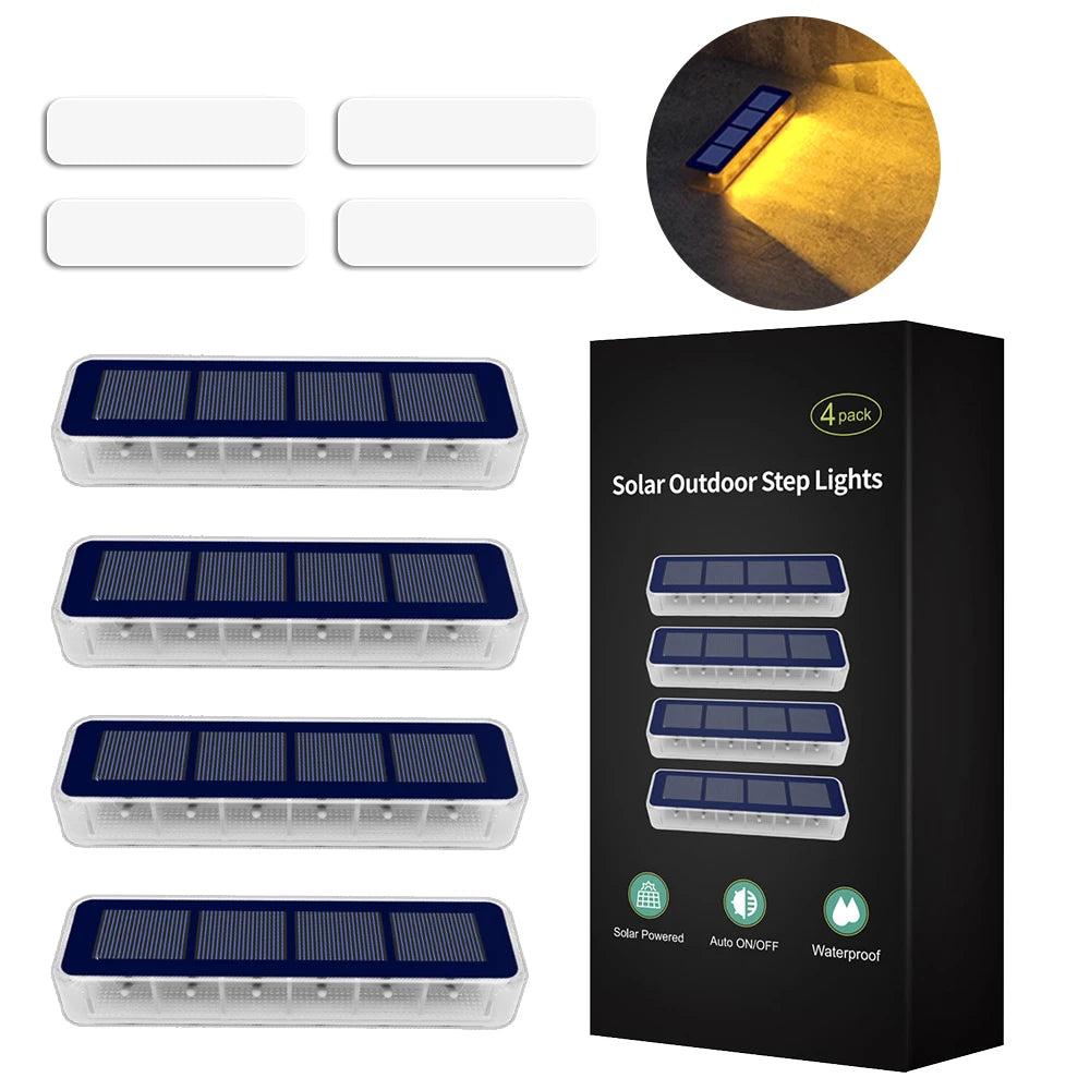 Solar Deck Lights Outdoor Waterproof LED Step Sidewalk Stair Garden Light IP68 Auto On/Off Solar Powered Dock Driveway Lighting